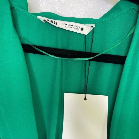 Zara Knotted Long Sleeve Crop Top Green M - Picture 3 of 6